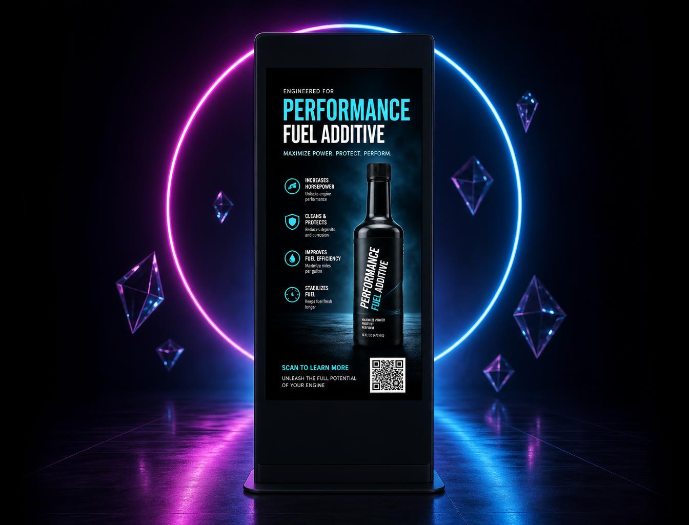 Illuminated digital retail media display with a scannable offer